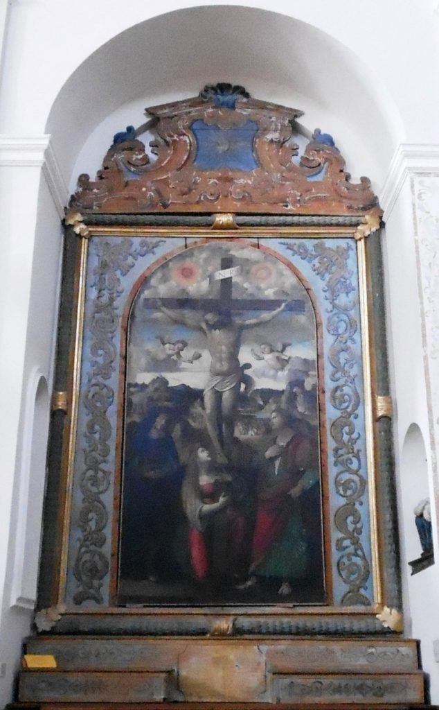 Crocifisso, la Maddalena, san Giovanni e la Vergine di Giuliano Presutti (1531) nella chiesa Sant'Agostino a Mondolfo