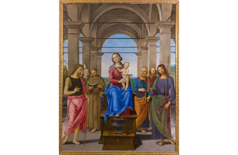 Pala d'altare del Perugino Madonna col Bambino e i Santi Giovanni Battista, Ludovico, Francesco, Pietro, Paolo e Giacomo Maggiore, Senigallia