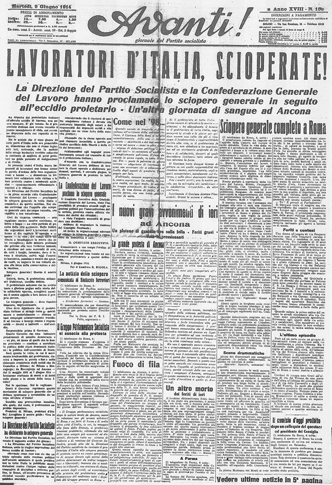 Settimana Rossa - Avanti! del 9 giugno 1914